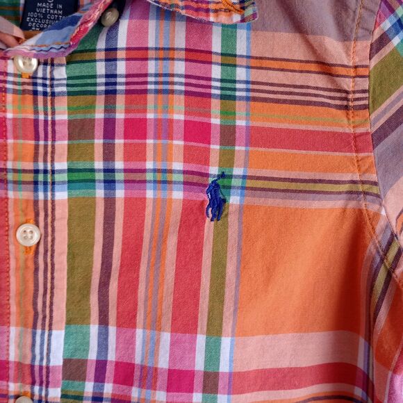 Ralph Lauren Boys Plaid Button Down Oxford Shirt. S/S Size 5 Colorful Preppy - Picture 4 of 6